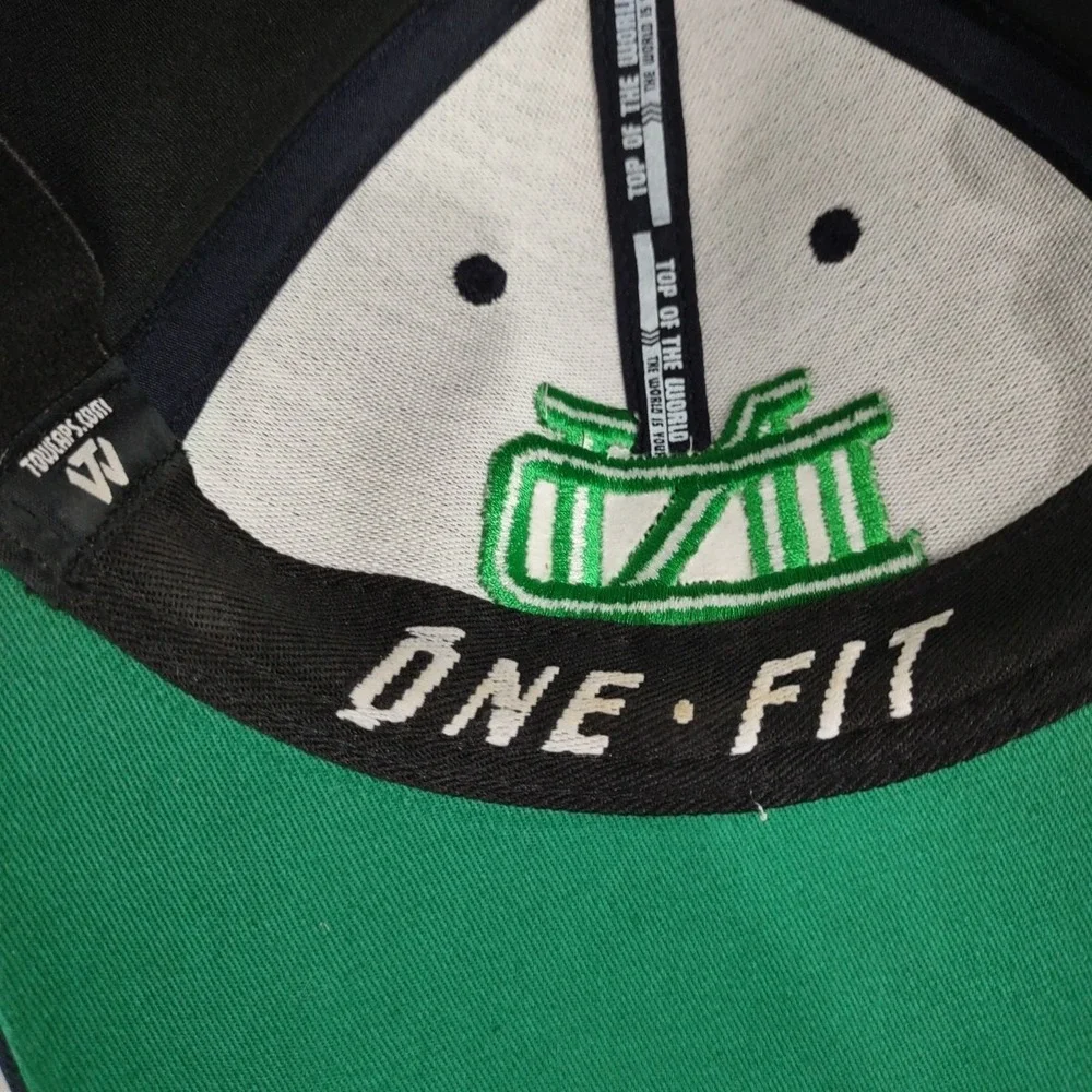 Top of the World Notre Dame Hat Memory Fit Green Shamrock ND Logo Navy Blue Cap